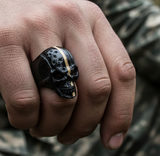 Desert Storm Ring Black Skull Striped Edition Unisex Stainless Steel Military Ring SR31