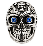 Gothic Skull Ring with Blue or Red Eyes Men's Biker Stainless Steel SR36