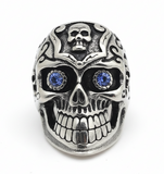 Large Blue Eye Skull Ring Biker Gothic Men's Stainless Steel SR36