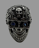 Large Blue Eye Skull Ring Biker Gothic Men's Stainless Steel SR36