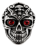 Gothic Skull Ring with Blue or Red Eyes Men's Biker Stainless Steel SR36