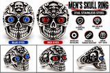 Gothic Skull Ring with Blue or Red Eyes Men's Biker Stainless Steel SR36