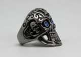 Large Blue Eye Skull Ring Biker Gothic Men's Stainless Steel SR36