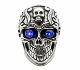 Large Blue Eye Skull Ring Biker Gothic Men's Stainless Steel SR36