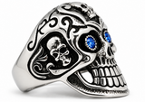 Gothic Skull Ring with Blue or Red Eyes Men's Biker Stainless Steel SR36
