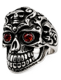 Gothic Skull Ring with Blue or Red Eyes Men's Biker Stainless Steel SR36