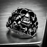 Bigger Skull Family Ring Stainless Steel Men's SR37