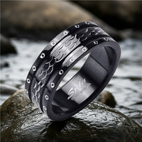 8mm Black Intricate Cut Comfort Fit Ring / Wedding Band Stainless Steel SR42