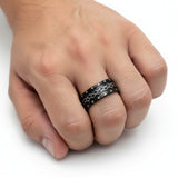 Black Intricate Cut Comfort Fit Ring 8mm wide Wedding Band Stainless Steel SR42