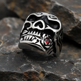 Huge Skull Ring with Red Rose Biker Stainless Steel Ring SR46