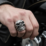 Huge Skull Ring with Red Rose Biker Stainless Steel Ring SR46