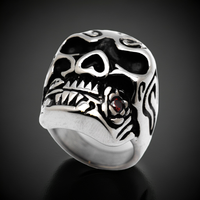 Huge Skull Ring with Red Rose Ring Biker Jewelry Stainless Steel  SR46