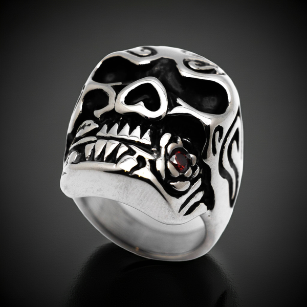 Huge Skull Ring with Red Rose Ring Biker Jewelry Stainless Steel  SR46