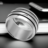 3 Line Ring 12mm Wide Wedding Band Men’s Stainless Steel SR48