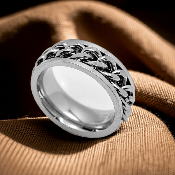Cuban Chain Spinner Ring Unisex Comfort Fit Band Wedding Rings Silver Edition Stainless Steel SR52