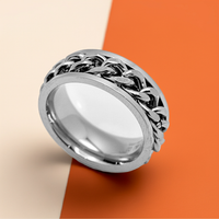 Cuban Chain Spinner Ring Unisex Comfort Fit Band Wedding Rings Silver Edition Stainless Steel SR52