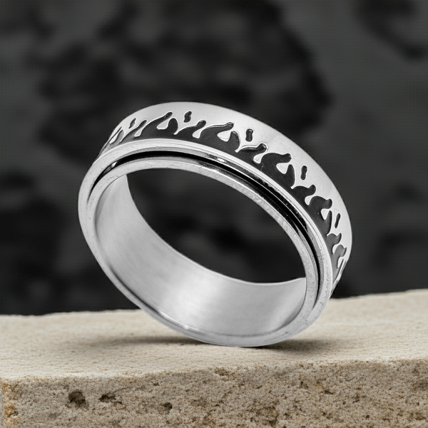 Flames Spinner Ring Men's Wedding Band Stainless Steel SR53