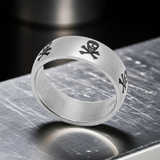 Skulls & Crossbones Ring on Brushed Satin Stainless Steel Band SR54