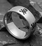 Skulls & Crossbones on Brushed Satin Band Stainless Steel SR54