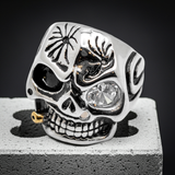 Skull Ring with Gold Bullet & Clear CZ Eye Stainless Steel Ring Sizes 9 - 20, SR57