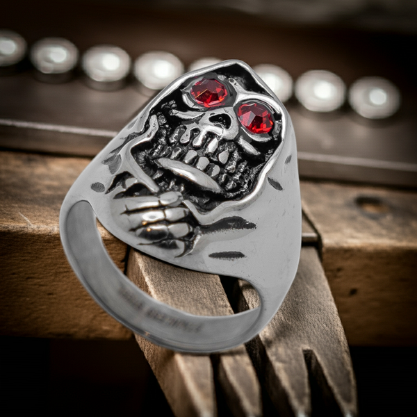 Grim Reaper Ring with Red Eyes Men's Stainless Steel SR59