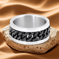 Black Cuban Chain Spinner Ring Unisex Wedding Band Stainless Steel SR5
