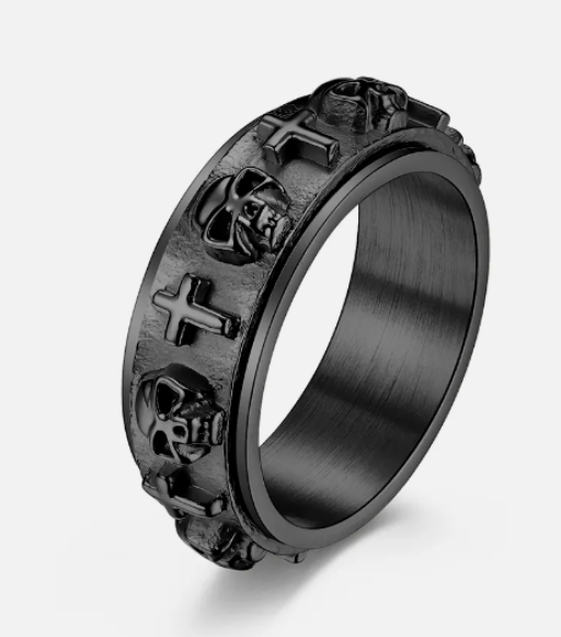 Black Skulls & Crosses Spinner Ring Unisex SR60