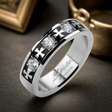 Celtic Iron Cross & Triple Gemstone Ring Unisex Wedding Band Stainless Steel SR61