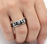 Celtic Iron Cross & Triple Gemstone Ring Unisex Wedding Band Stainless Steel SR61