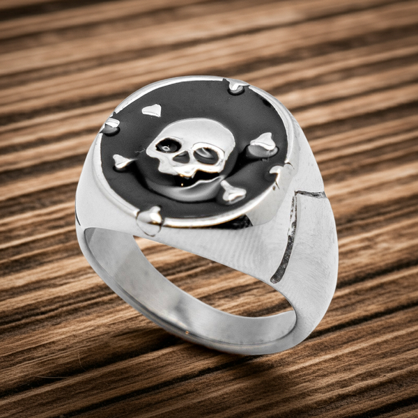 Round Pirate Skull & Crossbones Ring Heavy Biker Jewelry Stainless Steel SR66
