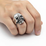 Cracked Skull Ring Men's Biker Stainless Steel SR68