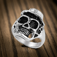 Top Hat Skull Ring Men's Stainless-Steel Old-School Biker Ring SR6