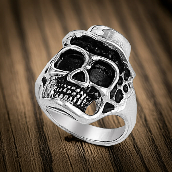 Top Hat Skull Ring Men's Stainless-Steel Old-School Biker Ring SR6