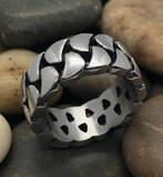 Woven Curb Chain Ring or Wedding Band Unisex Biker Jewelry Stainless Steel SR74