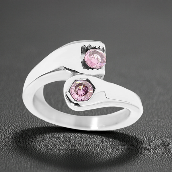 Ladies Wrench Ring October Pink CZs Stainless Steel  SR79