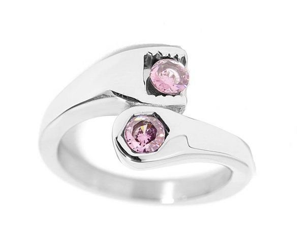 Ladies Wrench Ring October Pink CZs Stainless Steel  SR79