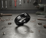 Black Skull & Crossbones Spinner Ring Unisex Wedding Band Stainless Steel SR80