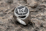 Round "Masonic" Signet Ring Unisex Stainless Steel SR88