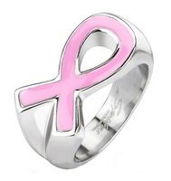Pink Ribbon Ring Breast Cancer Awareness Ring Unisex Stainless Steel SR89