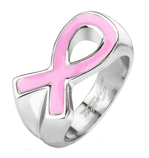 Pink Ribbon Ring Breast Cancer Awareness Ring Unisex Stainless Steel SR89