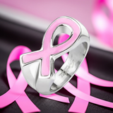 Pink Ribbon Ring Breast Cancer Awareness Ring Stainless Steel SR89