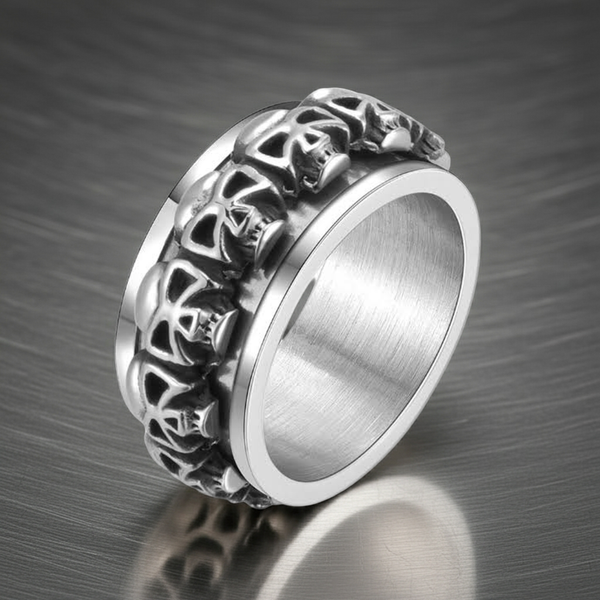 Skulls Spinner Ring Biker Wedding Band Stainless Steel SR8