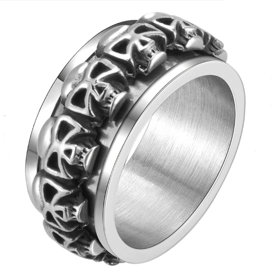 Skulls Spinner Ring Biker Unisex Wedding Band Stainless Steel SR8