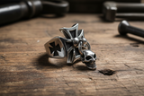 Iron Cross Ring with Dangling Skull Men’s Biker Ring Stainless Steel SR91