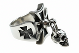 Iron Cross Ring with Dangling Skull Men’s Biker Ring Stainless Steel SR91