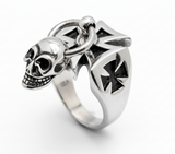 Iron Cross Ring with Dangling Skull Men’s Biker Ring Stainless Steel SR91