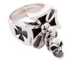 Iron Cross Ring with Dangling Skull Men’s Biker Ring Stainless Steel SR91