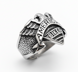 American Biker Ring Eagle Banner Unisex Biker Stainless Steel SR93