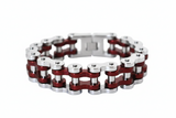 Heavy Metal Jewelry Men's Motorcycle Bike Chain Bracelet Silver/Red Stainless Steel SB1799