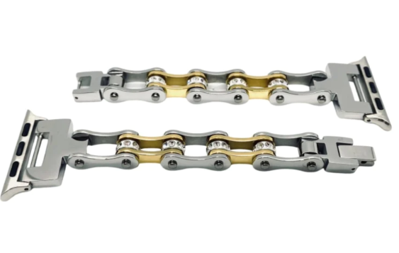 Bike Chain Watch Band Ladies Silver & Gold Stainless Steel Fits Apple Watch W7